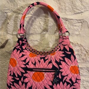 Vibrant Vera Bradley Pink and Orange Daisy Quilted Hobo Bag